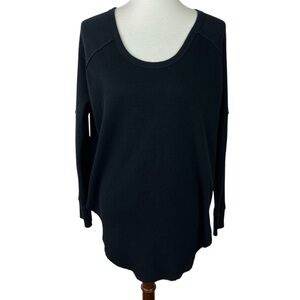 TNA by Aritzia Black Waffle Knit Long Sleeve Thermal Top Shirt Cozy Scoop Neck M